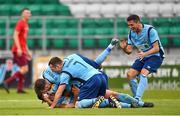 22 August 2020; Denis Moran of St Mochtas celebrates with team-mates after scoring his side's second goal during the New Balance FAI Intermediate Cup Final match between St Mochta's and Killester Donnycarney at Tallaght Stadium in Dublin. Photo by Eóin Noonan/Sportsfile