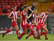 22 August 2020; Michael Duffy of Dundalk is crowded out by Sligo Rovers players, from left, Niall Morahan, David Cawley, Jesse Devers and Lewis Banks during the SSE Airtricity League Premier Division match between Sligo Rovers and Dundalk at The Showgrounds in Sligo. Photo by Seb Daly/Sportsfile