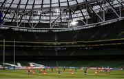 22 August 2020; Players and officials observe the Rugby Against Racism campaign prior to the Guinness PRO14 Round 14 match between Leinster and Munster at the Aviva Stadium in Dublin. Photo by Stephen McCarthy/Sportsfile