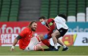 22 August 2020; RG Snyman of Munster reacts after an injury during the Guinness PRO14 Round 14 match between Leinster and Munster at the Aviva Stadium in Dublin. Photo by Ramsey Cardy/Sportsfile