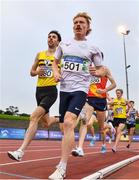 22 August 2020; Sean Tobin of Clonmel AC, Tipperary, centre, and Connor McCann of North Belfast Harriers, lead the field whilst competing in the Men's 1500m heats during Day One of the Irish Life Health National Senior and U23 Athletics Championships at Morton Stadium in Santry, Dublin. Photo by Sam Barnes/Sportsfile