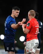 22 August 2020; Jonathan Sexton of Leinster and Keith Earls of Munster fist bump following the Guinness PRO14 Round 14 match between Leinster and Munster at the Aviva Stadium in Dublin. Photo by David Fitzgerald/Sportsfile