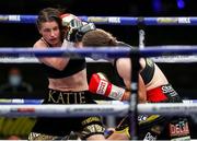 22 August 2020; Katie Taylor, left, in action against Delfine Persoon during their Undisputed Lightweight Titles fight at Brentwood in Essex, England. Photo by Mark Robinson / Matchroom Boxing via Sportsfile