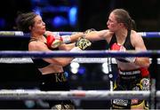 22 August 2020; Katie Taylor, left, in action against Delfine Persoon during their Undisputed Lightweight Titles fight at Brentwood in Essex, England. Photo by Mark Robinson / Matchroom Boxing via Sportsfile