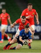 22 August 2020; Luke McGrath of Leinster in action against JJ Hanrahan of Munster during the Guinness PRO14 Round 14 match between Leinster and Munster at the Aviva Stadium in Dublin. Photo by Stephen McCarthy/Sportsfile