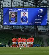 22 August 2020; Virtual mascots Bastian Murray and Lara Kilcline on the big screen prior to the Guinness PRO14 Round 14 match between Leinster and Munster at the Aviva Stadium in Dublin. Photo by David Fitzgerald/Sportsfile