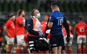 22 August 2020; Leinster Head of Medical Dr. John Ryan with Jonathan Sexton of Leinster during the Guinness PRO14 Round 14 match between Leinster and Munster at the Aviva Stadium in Dublin. Photo by David Fitzgerald/Sportsfile