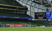 22 August 2020; The teams observe a minutes silence in honour of victims of COVID-19 prior to the Guinness PRO14 Round 14 match between Leinster and Munster at the Aviva Stadium in Dublin. Photo by David Fitzgerald/Sportsfile