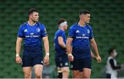 22 August 2020; Robbie Henshaw, left, and Jonathan Sexton of Leinster during the Guinness PRO14 Round 14 match between Leinster and Munster at the Aviva Stadium in Dublin. Photo by Ramsey Cardy/Sportsfile