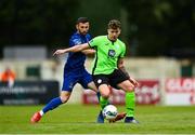 23 August 2020; Mark Russell of Finn Harps in action against Robbie McCourt of Waterford during the SSE Airtricity League Premier Division match between Waterford and Finn Harps at RSC in Waterford. Photo by Harry Murphy/Sportsfile