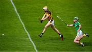 23 August 2020; James Cash of Shelmaliers shoots to score his side's second goal during the Wexford County Senior Hurling Championship Final match between Shelmaliers and Naomh Éanna at Chadwicks Wexford Park in Wexford. Photo by David Fitzgerald/Sportsfile