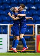 23 August 2020; John Martin of Waterford celebrates with team-mate Matthew Smith after scoring his side's second goal during the SSE Airtricity League Premier Division match between Waterford and Finn Harps at RSC in Waterford. Photo by Harry Murphy/Sportsfile