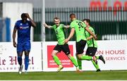 23 August 2020; Adrian Delap of Finn Harps celebrates with team-mates after scoring his side's third goal during the SSE Airtricity League Premier Division match between Waterford and Finn Harps at RSC in Waterford. Photo by Harry Murphy/Sportsfile
