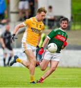 23 August 2020; Dean McDonnell of Clontibret in action against Anthony Keenan of Inniskeen during the Monaghan County Senior Football Championship Group 1 Round 5 match between Clontibret O'Neills and Inniskeen at Clontibret in Monaghan. Photo by Philip Fitzpatrick/Sportsfile