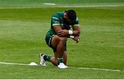 23 August 2020; Bundee Aki of Connacht takes a knee in support of Rugby Against Racism during the Guinness PRO14 Round 14 match between Connacht and Ulster at the Aviva Stadium in Dublin. Photo by Ramsey Cardy/Sportsfile