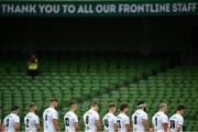 23 August 2020; Ulster players observe a moment's silence prior to the Guinness PRO14 Round 14 match between Connacht and Ulster at Aviva Stadium in Dublin. Photo by Stephen McCarthy/Sportsfile