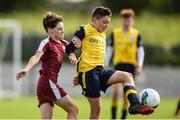 23 August 2020; Beau Greene of Longford Town in action against Thomas Burke of Galway United during the SSE Airtricity U13 League Group 3 match between Galway United and Longford Town at Maree Oranmore Football Club in Oranmore, Galway. Photo by Diarmuid Greene/Sportsfile