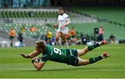 23 August 2020; Kieran Marmion of Connacht dives over to score his side's second try during the Guinness PRO14 Round 14 match between Connacht and Ulster at the Aviva Stadium in Dublin. Photo by Ramsey Cardy/Sportsfile