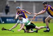 23 August 2020; Matt McCaffrey of Lucan Sarsfields passes under pressure from Oisín O'Rorke, left, and Caolan Conway of Kilmacud Crokes during the Dublin County Senior A Hurling Championship Quarter-Final match between Kilmacud Crokes and Lucan Sarsfields at Parnell Park in Dublin. Photo by Piaras Ó Mídheach/Sportsfile