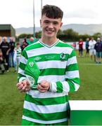 23 August 2020; Padraic Looney of Killarney Celtic with the Man of the Match award following the FAI Youth Cup Final match between Killarney Celtic and Douglas Hall at Mounthawk Park in Tralee, Kerry. Photo by Michael P Ryan/Sportsfile