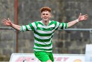 23 August 2020; Terry Sparling of Killarney Celtic celebrates after scoring his side's third goal during the FAI Youth Cup Final match between Killarney Celtic and Douglas Hall at Mounthawk Park in Tralee, Kerry. Photo by Michael P Ryan/Sportsfile
