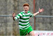 23 August 2020; Terry Sparling of Killarney Celtic celebrates after scoring his side's third goal during the FAI Youth Cup Final match between Killarney Celtic and Douglas Hall at Mounthawk Park in Tralee, Kerry. Photo by Michael P Ryan/Sportsfile
