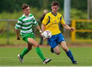 23 August 2020; Dean McCarthy of Douglas Hall in action against Cian Doe of Killarney Celtic during the FAI Youth Cup Final match between Killarney Celtic and Douglas Hall at Mounthawk Park in Tralee, Kerry. Photo by Michael P Ryan/Sportsfile