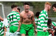 23 August 2020; Padraic Looney of Killarney Celtic celebrates winning the penalty shootout during the FAI Youth Cup Final match between Killarney Celtic and Douglas Hall at Mounthawk Park in Tralee, Kerry. Photo by Michael P Ryan/Sportsfile