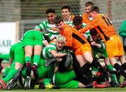 23 August 2020; Killarney Celtic players celebrate winning the penalty shootout during the FAI Youth Cup Final match between Killarney Celtic and Douglas Hall at Mounthawk Park in Tralee, Kerry. Photo by Michael P Ryan/Sportsfile