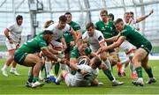 23 August 2020; Adam McBurney of Ulster is held up on the try line by Kieran Marmion of Connacht during the Guinness PRO14 Round 14 match between Connacht and Ulster at the Aviva Stadium in Dublin. Photo by Ramsey Cardy/Sportsfile