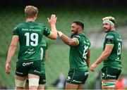 23 August 2020; Bundee Aki, centre, is congratulated by Connacht team-mate Niall Murray, left, after scoring their third try during the Guinness PRO14 Round 14 match between Connacht and Ulster at Aviva Stadium in Dublin. Photo by Stephen McCarthy/Sportsfile