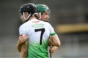 23 August 2020; Matt McCaffrey, 7, and Donal Flannery of Lucan Sarsfields celebrate after the Dublin County Senior A Hurling Championship Quarter-Final match between Kilmacud Crokes and Lucan Sarsfields at Parnell Park in Dublin. Photo by Piaras Ó Mídheach/Sportsfile