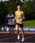 23 August 2020; Darragh McElhinney of UCD AC, Dubin, celebrates as he crosses the line to win the Men's 5000m during Day Two of the Irish Life Health National Senior and U23 Athletics Championships at Morton Stadium in Santry, Dublin. Photo by Sam Barnes/Sportsfile