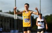 23 August 2020; Darragh McElhinney of UCD AC, Dubin, celebrates after winning the Men's 5000m, ahead of John Travers of Donore Harriers, Dublin, who finished second, during Day Two of the Irish Life Health National Senior and U23 Athletics Championships at Morton Stadium in Santry, Dublin. Photo by Sam Barnes/Sportsfile