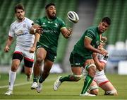23 August 2020; Jarrad Butler offloads to his Connacht team-mate Bundee Aki, left, while being tackled by Jordi Murphy of Ulster during the Guinness PRO14 Round 14 match between Connacht and Ulster at Aviva Stadium in Dublin. Photo by Stephen McCarthy/Sportsfile