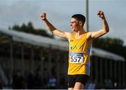 23 August 2020; Darragh McElhinney of UCD AC, Dubin, celebrates after winning the Men's 5000m during Day Two of the Irish Life Health National Senior and U23 Athletics Championships at Morton Stadium in Santry, Dublin. Photo by Sam Barnes/Sportsfile
