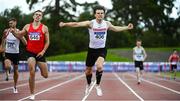 23 August 2020; Matthew Behan of Crusaders AC, Dublin, celebrates as he crosses the line to win the Men's 400m Hurdles during Day Two of the Irish Life Health National Senior and U23 Athletics Championships at Morton Stadium in Santry, Dublin. Photo by Sam Barnes/Sportsfile