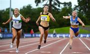 23 August 2020; Phil Healy of Bandon AC, Cork, crosses the line to win the Women's 100m, ahead of Sarah Lavin of Emerald AC, Limerick, left, and Molly Scott of St. Laurence O'Toole AC, Carlow, right, during Day Two of the Irish Life Health National Senior and U23 Athletics Championships at Morton Stadium in Santry, Dublin. Photo by Sam Barnes/Sportsfile