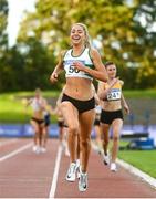 23 August 2020; Amy O'Donoghue of Emerald AC, Limerick, celebrates winning the Women's 1500m during Day Two of the Irish Life Health National Senior and U23 Athletics Championships at Morton Stadium in Santry, Dublin. Photo by Sam Barnes/Sportsfile