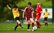 23 August 2020; Ruairi Keady of Galway United in action against Hugh O'Gara of Longford Town during the SSE Airtricity U13 League Group 3 match between Galway United and Longford Town at Maree Oranmore Football Club in Oranmore, Galway. Photo by Diarmuid Greene/Sportsfile