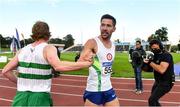 23 August 2020; Paul Robinson of St. Coca's AC, Kildare, centre, is congratulated by Sean Tobin of Clonmel AC, Tipperary after winning the Men's 1500m during Day Two of the Irish Life Health National Senior and U23 Athletics Championships at Morton Stadium in Santry, Dublin. Photo by Sam Barnes/Sportsfile