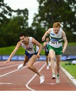 23 August 2020; Paul Robinson of St. Coca's AC, Kildare, left, crosses the finish line to win the Men's 1500m, ahead of Sean Tobin of Clonmel AC, Tipperary, right, who finished second, during Day Two of the Irish Life Health National Senior and U23 Athletics Championships at Morton Stadium in Santry, Dublin. Photo by Sam Barnes/Sportsfile