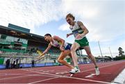 23 August 2020; Paul Robinson of St. Coca's AC, Kildare, left, crosses the finish line to win the Men's 1500m, ahead of Sean Tobin of Clonmel AC, Tipperary, right, who finished second, during Day Two of the Irish Life Health National Senior and U23 Athletics Championships at Morton Stadium in Santry, Dublin. Photo by Sam Barnes/Sportsfile