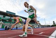 23 August 2020; Paul Robinson of St. Coca's AC, Kildare, left, crosses the finish line to win the Men's 1500m, ahead of Sean Tobin of Clonmel AC, Tipperary, right, who finished second, during Day Two of the Irish Life Health National Senior and U23 Athletics Championships at Morton Stadium in Santry, Dublin. Photo by Sam Barnes/Sportsfile