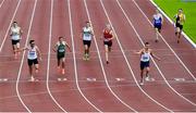 23 August 2020; Christopher O'Donnell of North Sligo AC, third from right, crosses the finish line to win the Men's 400m, ahead of Andrew Mellon of Crusaders AC, Dublin, second from left, who finished second, and Paul Murphy of Ferrybank AC, Waterford, third from left, who finished third, during Day Two of the Irish Life Health National Senior and U23 Athletics Championships at Morton Stadium in Santry, Dublin. Photo by Sam Barnes/Sportsfile