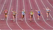 23 August 2020; Phil Healy of Bandon AC, Cork, third from right, crosses the line to win the Women's 100m, ahead of Sarah Lavin of Emerald AC, Limerick, third from left, who finished second, and Joan Healy of Leevale AC, Cork, who finished third, competing in the Women's 100m  during Day Two of the Irish Life Health National Senior and U23 Athletics Championships at Morton Stadium in Santry, Dublin. Photo by Sam Barnes/Sportsfile