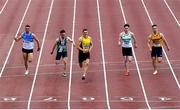 23 August 2020; Stephen Gaffney of UCD AC, Dublin, centre, on his way to winning the Men's 100m during Day Two of the Irish Life Health National Senior and U23 Athletics Championships at Morton Stadium in Santry, Dublin. Photo by Sam Barnes/Sportsfile