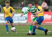 23 August 2020; Emmet O'Shea of Killarney Celtic in action against Dean McCarthy of Douglas Hall during the FAI Youth Cup Final match between Killarney Celtic and Douglas Hall at Mounthawk Park in Tralee, Kerry. Photo by Michael P Ryan/Sportsfile