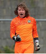 23 August 2020; Adam Carey of Killarney Celtic reacts after saving a penalty in the shootout during the FAI Youth Cup Final match between Killarney Celtic and Douglas Hall at Mounthawk Park in Tralee, Kerry. Photo by Michael P Ryan/Sportsfile