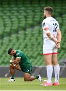 23 August 2020; Bundee Aki of Connacht takes a knee in support of the Black Lives Matter movement prior to the Guinness PRO14 Round 14 match between Connacht and Ulster at Aviva Stadium in Dublin. Photo by Stephen McCarthy/Sportsfile